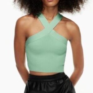 Babaton Aritzia Sculpt Knit Criss Cross Cropped Tank Small Light Green Mint